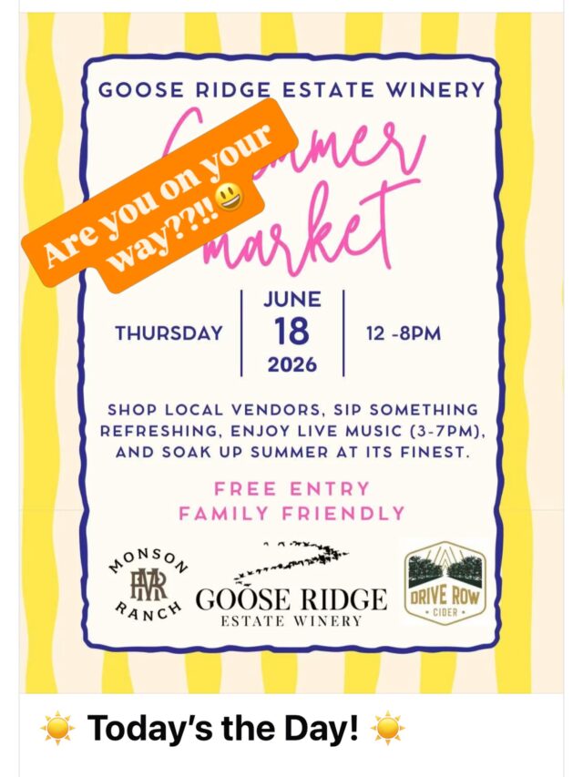 Are you on your way to visit us at Goose Ridge Estates yet! #cone shop with us and all the other amazing small businesses, taste some wine and visit with friends.
We are waiting for you!
#gooseridgeestatevineyards